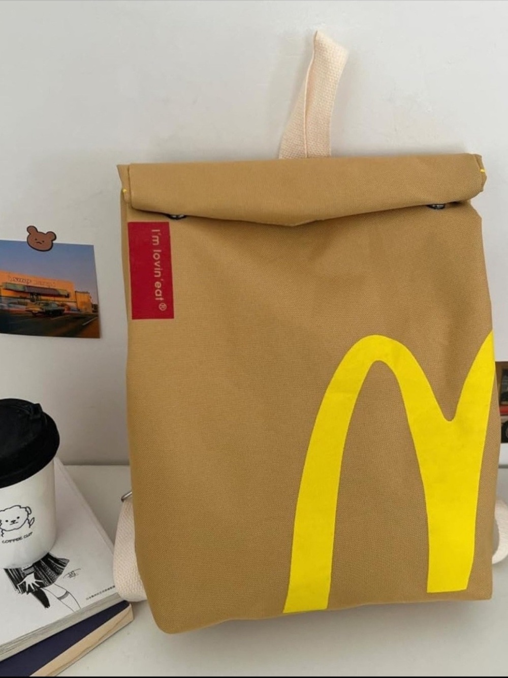 NWOT McDonald’s Canvas Roll-Top Backpack with Yellow M Arch Accent Snap Buttons